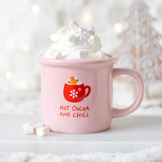 PINK HOT COCOA AND CHILL MUG Mugs from Eleanoras