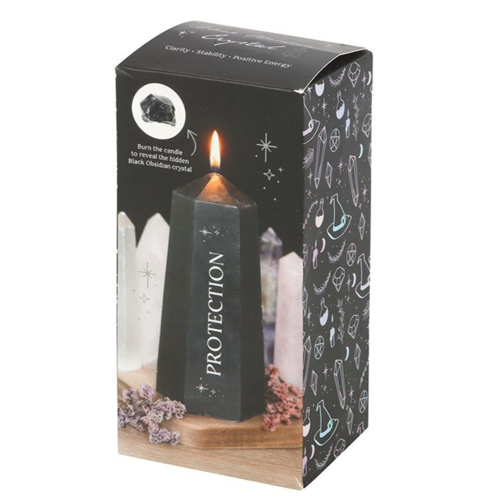 Eleanoras Protection Crystal Candle With Rough Black Obsidian Candles