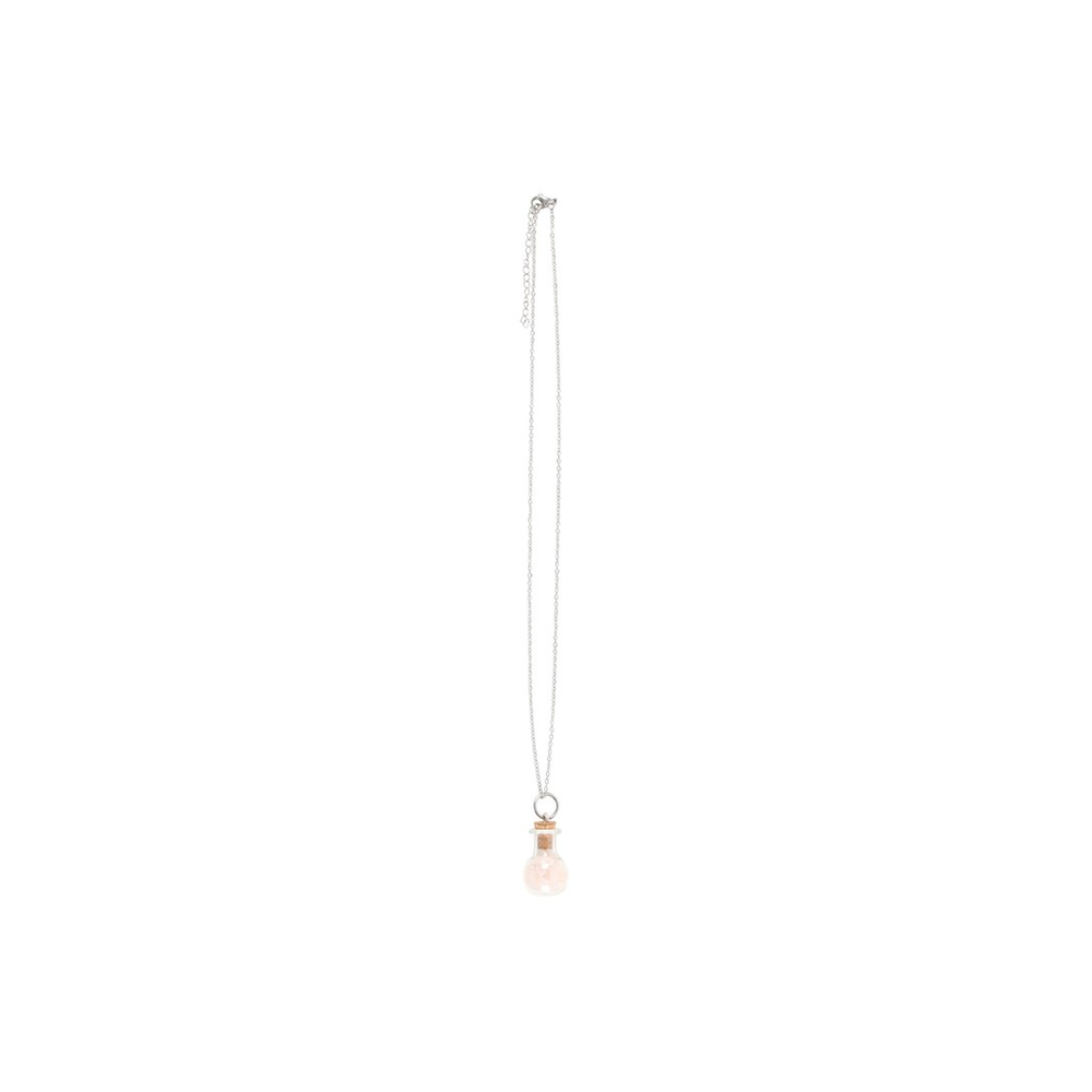 Eleanoras Love Rose Quartz Crystal Chip Potion Bottle Necklace Jewellery