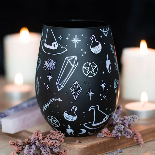 CRYSTAL WITCH PRINT STEMLESS GLASS Glassware from Eleanoras