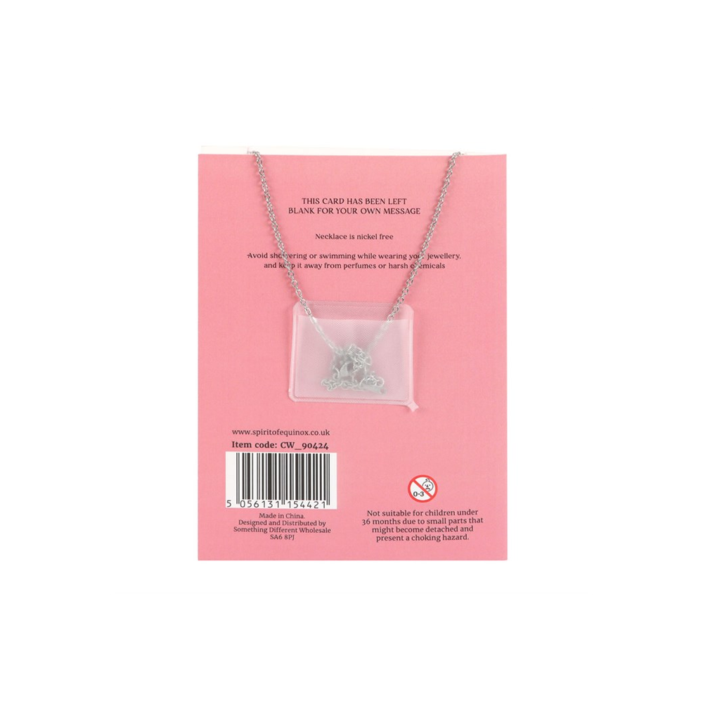 Eleanoras ROSE QUARTZ CRYSTAL MOON NECKLACE ON GREETING CARD Jewellery