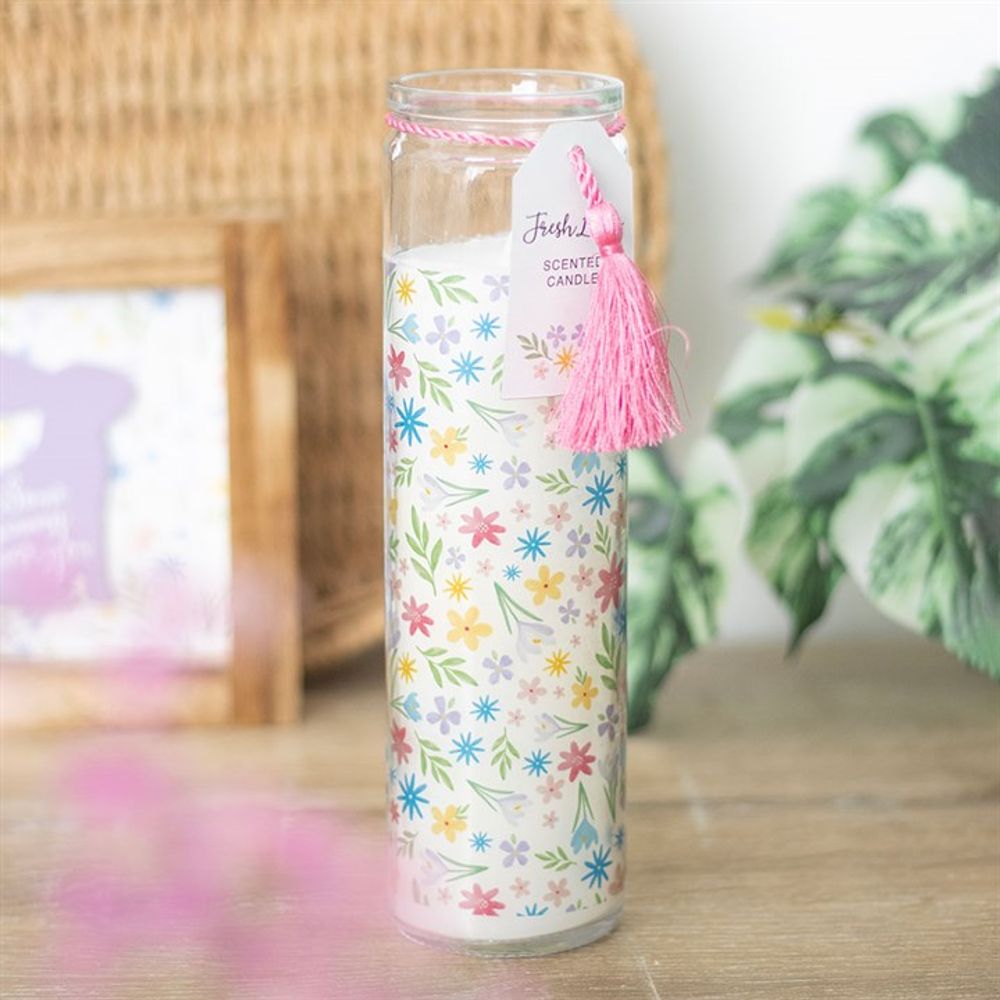 Eleanoras Spring Floral Print Fresh Linen Tube Candle Candles