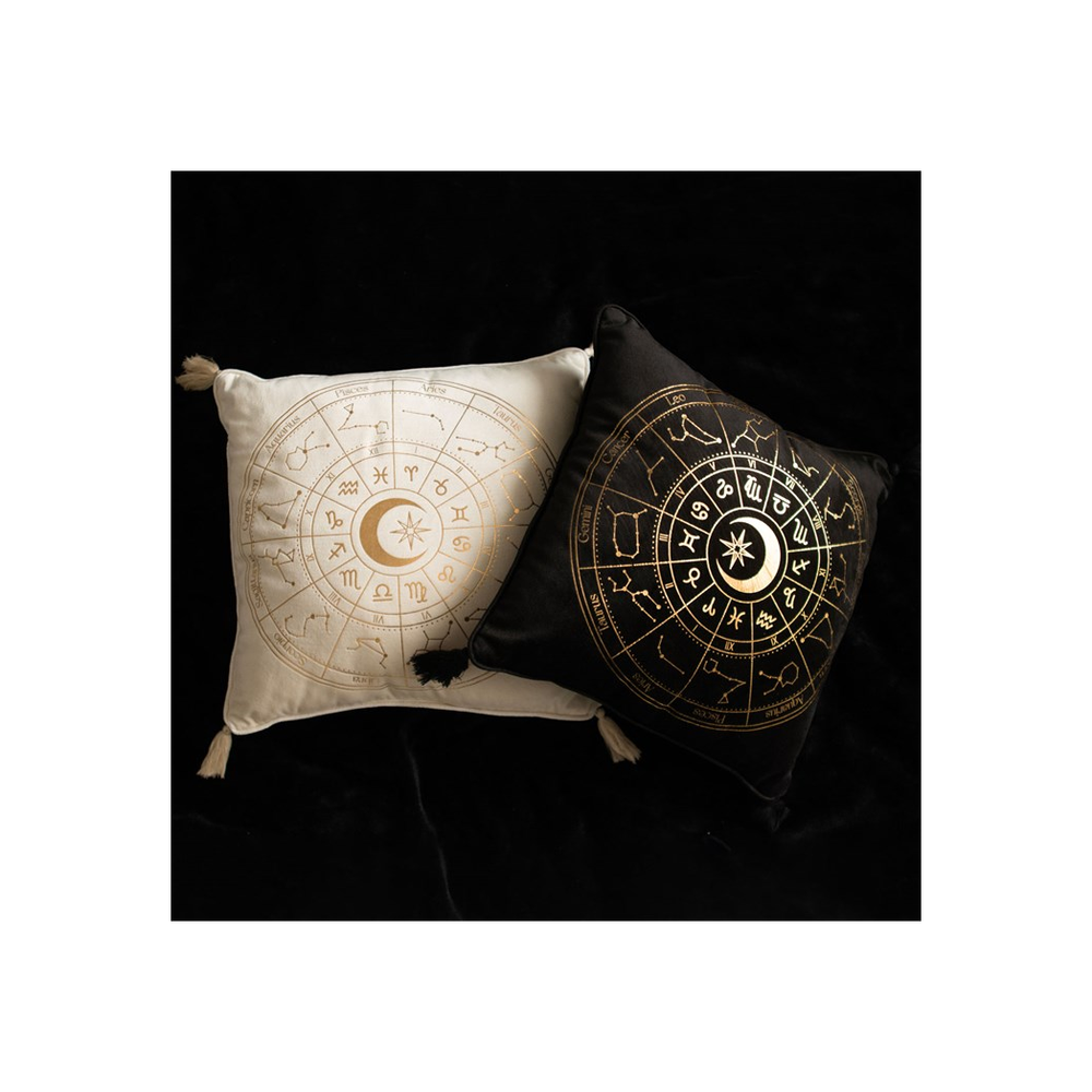 Eleanoras ASTROLOGY WHEEL BLACK SQUARE CUSHION Filled Cushions