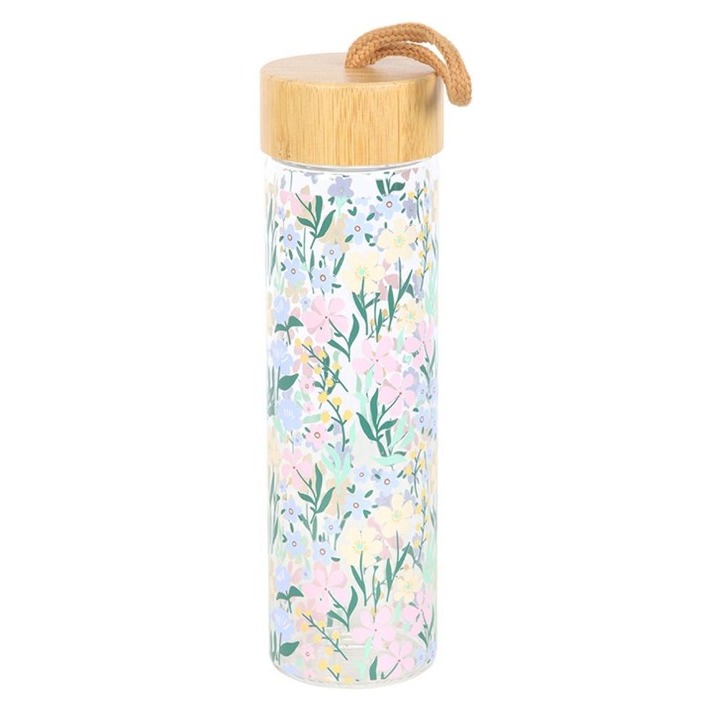 Eleanoras DITSY FLORAL PRINT GLASS & BAMBOO WATER BOTTLE Water Bottles