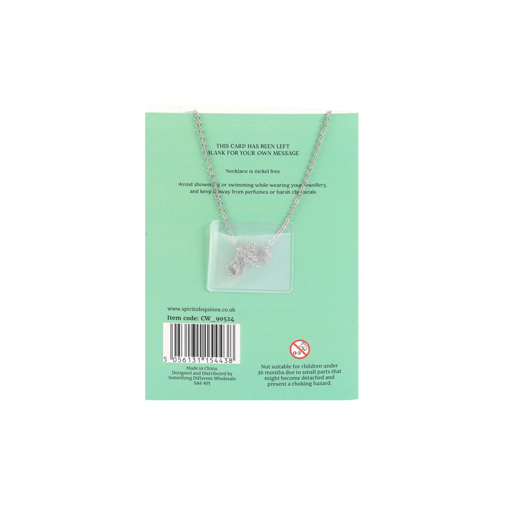 Eleanoras GREEN ADVENTURINE CRYSTAL MOON NECKLACE ON GREETING CARD Jewellery