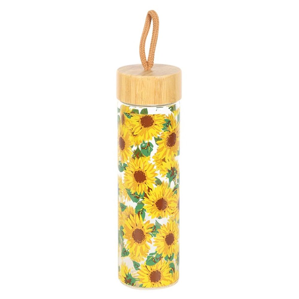 Eleanoras Sunflower Print Glass Water Bottle Drinkware