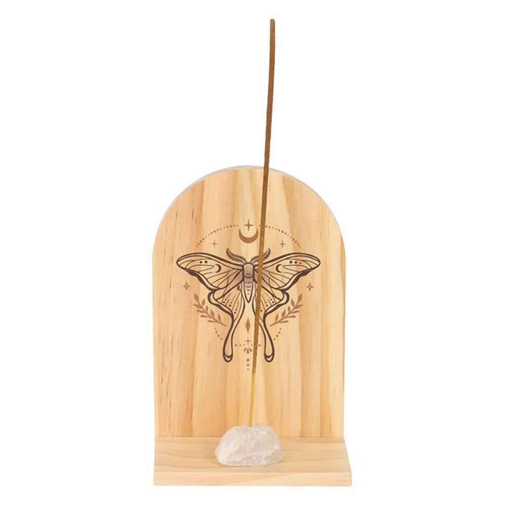 Eleanoras Luna Moth Natural Wooden Incense Holder Shelf 