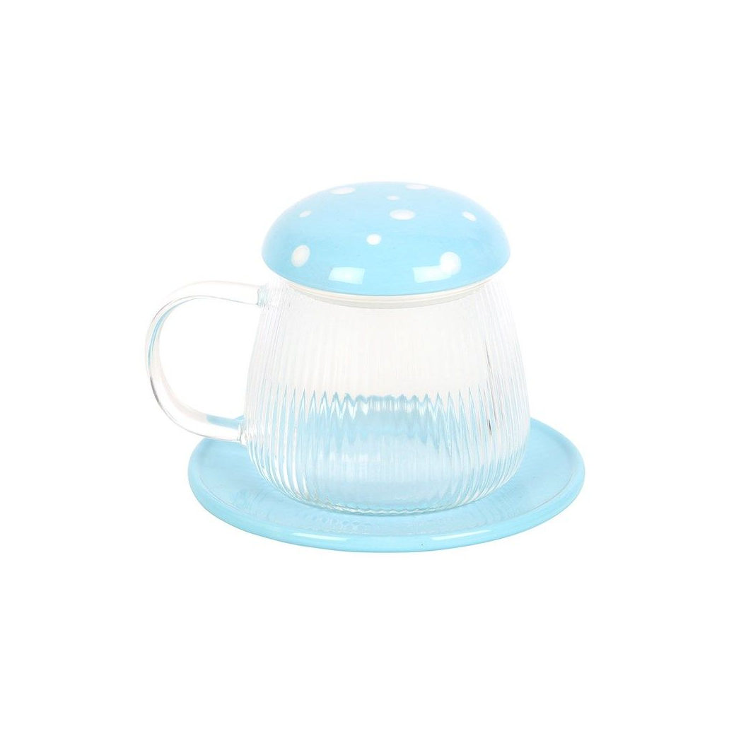 Eleanoras BLUE GLASS MUSHROOM MUG & SAUCER Mugs