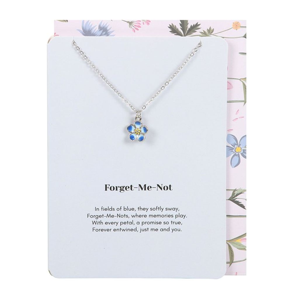 Eleanoras Forget Me Not Flower Necklace On Greeting Card Jewellery