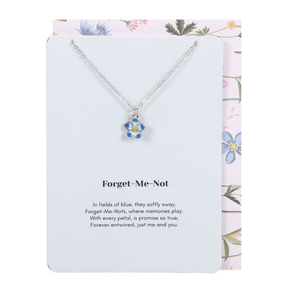 Eleanoras FORGET ME NOT FLOWER NECKLACE ON GREETING CARD Jewellery