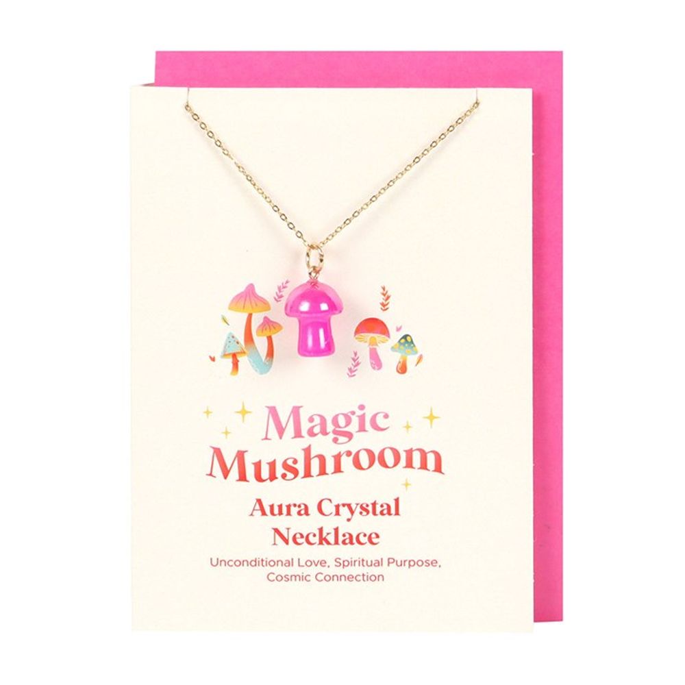 Eleanoras Pink Aura Crystal Mushroom Necklace Greeting Card Jewellery
