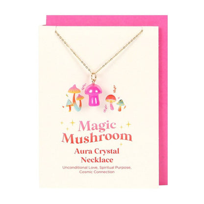 Eleanoras PINK AURA CRYSTAL MUSHROOM NECKLACE GREETING CARD Jewellery