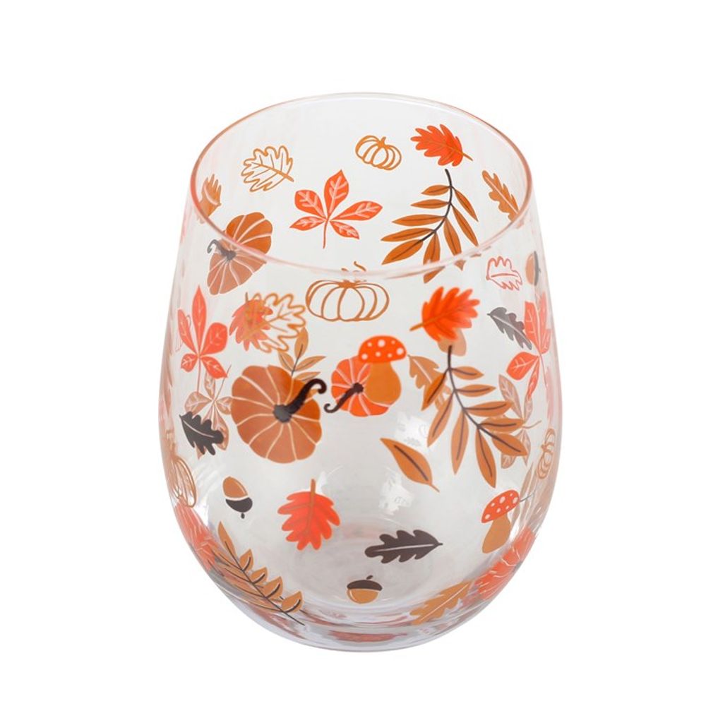 Eleanoras AUTUMN  LEAVES & PUMPKINS STEMLESS GLASS 