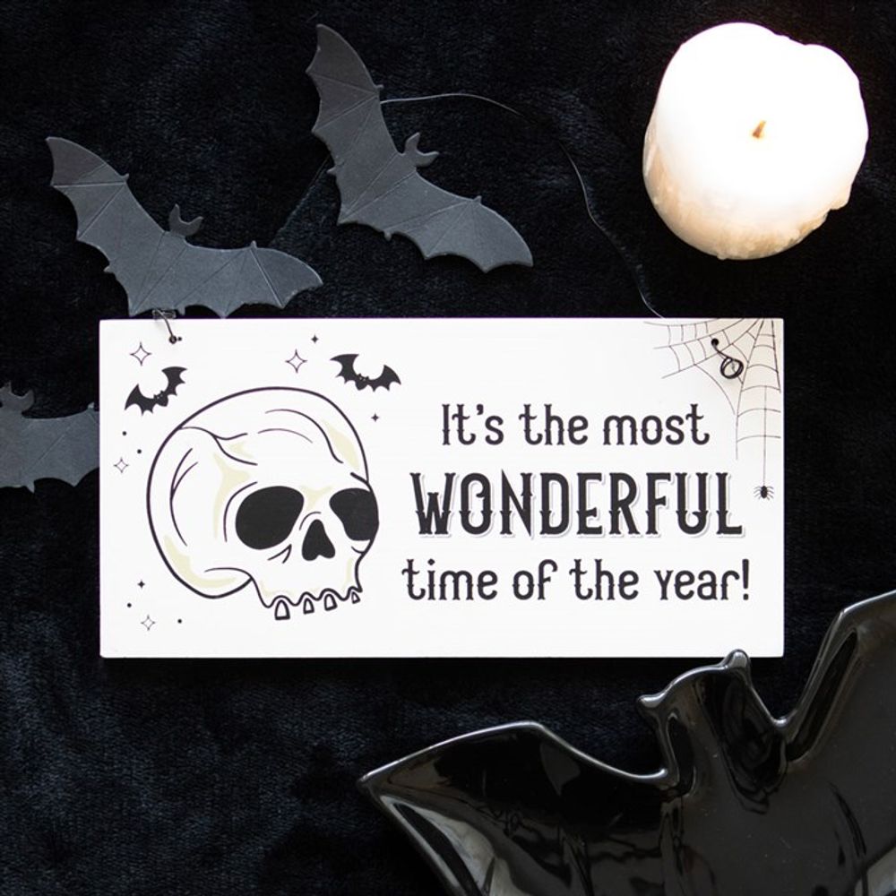 Eleanoras MOST WONDERFUL TIME OF THE YEAR SKULL HANGING SIGN SIGNS & PLAQUES