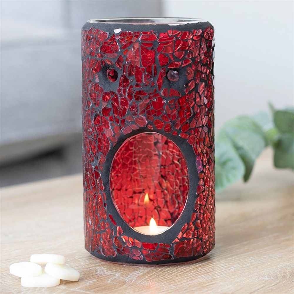 Eleanoras RED PILLAR CRACKLE GLASS OIL BURNER Oil Burners