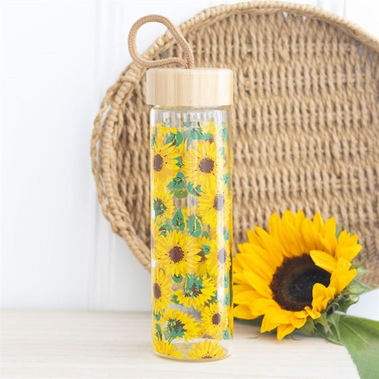 Eleanoras SUNFLOWER PRINT GLASS WATER BOTTLE Drinkware