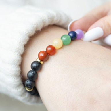 SEVEN CHAKRA MIXED GEMSTONE ESSENTIAL OIL BRACELET