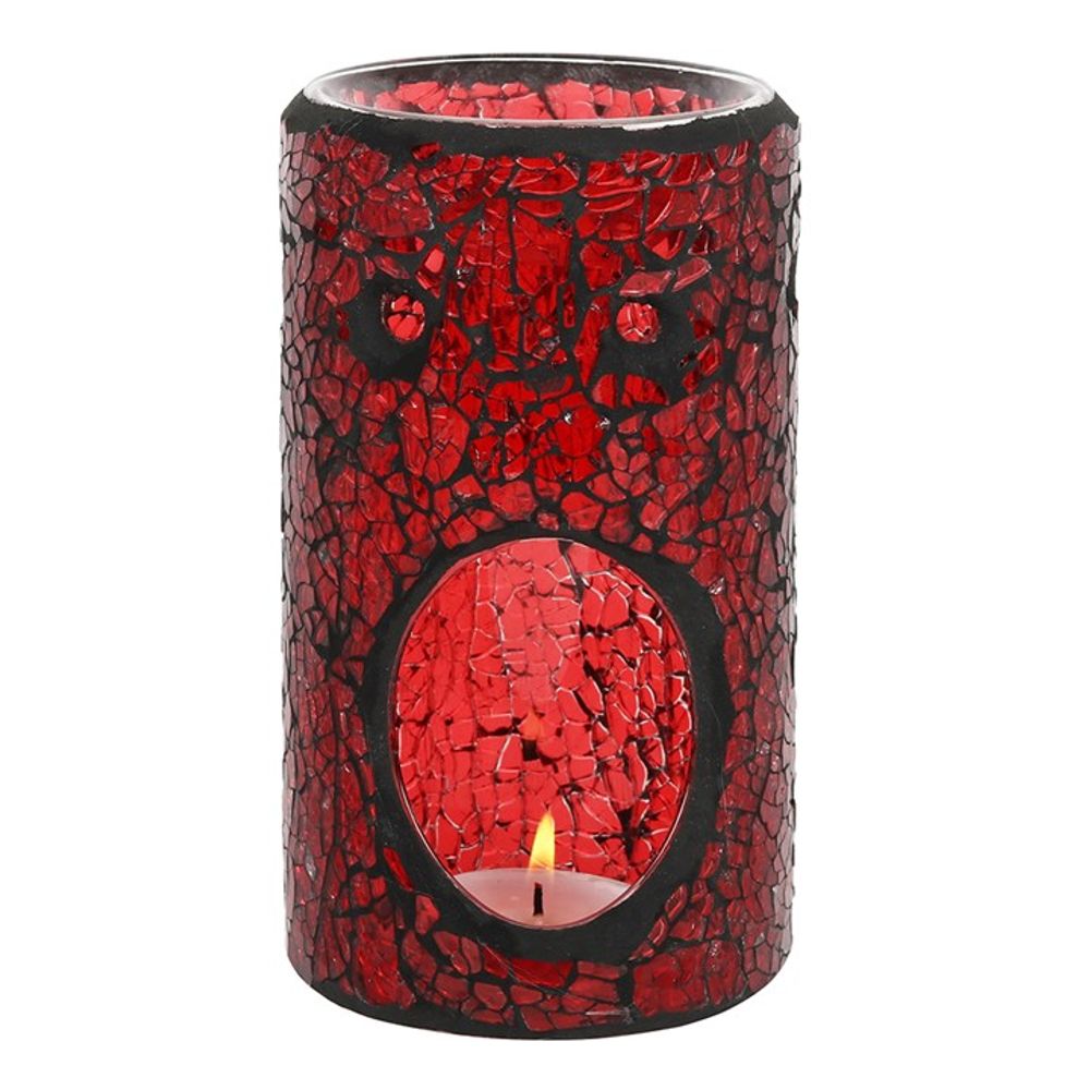 Eleanoras RED PILLAR CRACKLE GLASS OIL BURNER Oil Burners