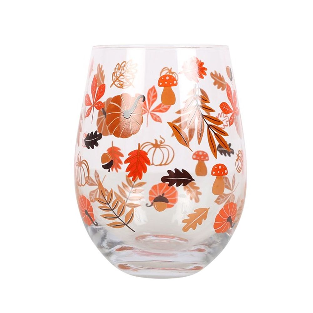 Eleanoras AUTUMN  LEAVES & PUMPKINS STEMLESS GLASS 