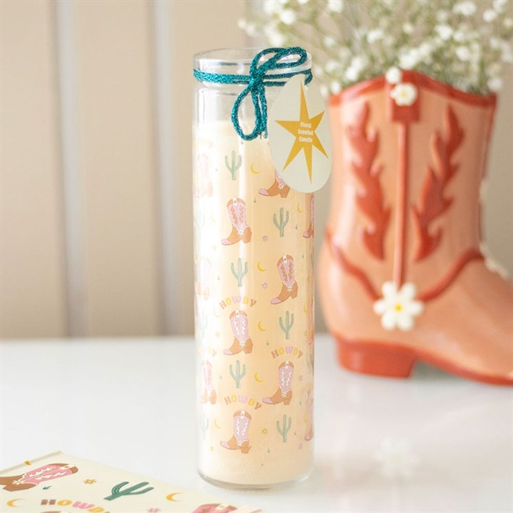 Eleanoras Howdy Cowboy Boot Print Floral Tube Candle Candles