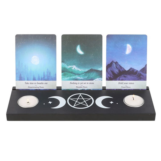 Eleanoras Black Triple Moon Tarot Card Stand Tealight Holder 