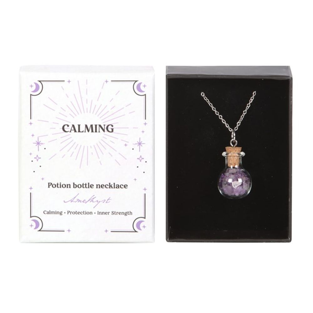 Eleanoras Calming Amethyst Crystal Chip Potion Bottle Necklace Jewellery
