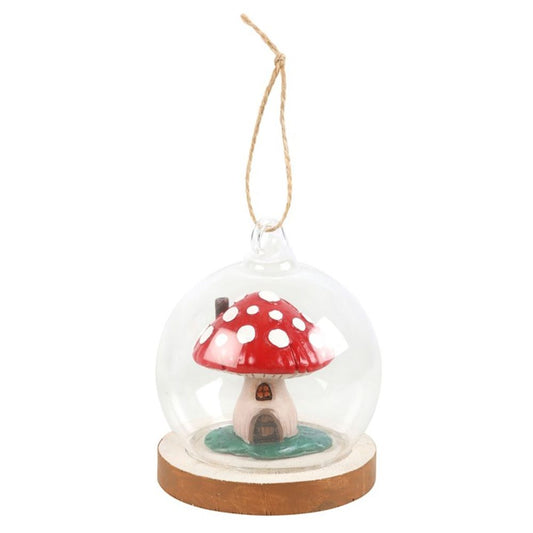 MUSHROOM HOUSE GLASS DOME HANGING DECORATION