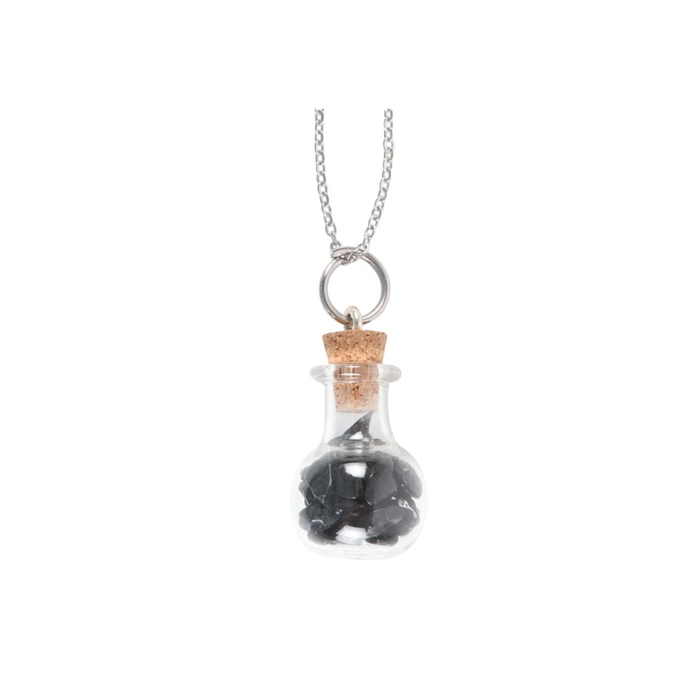 Eleanoras Protection Black Obsidian Crystal Chip Potion Bottle Necklace Jewellery