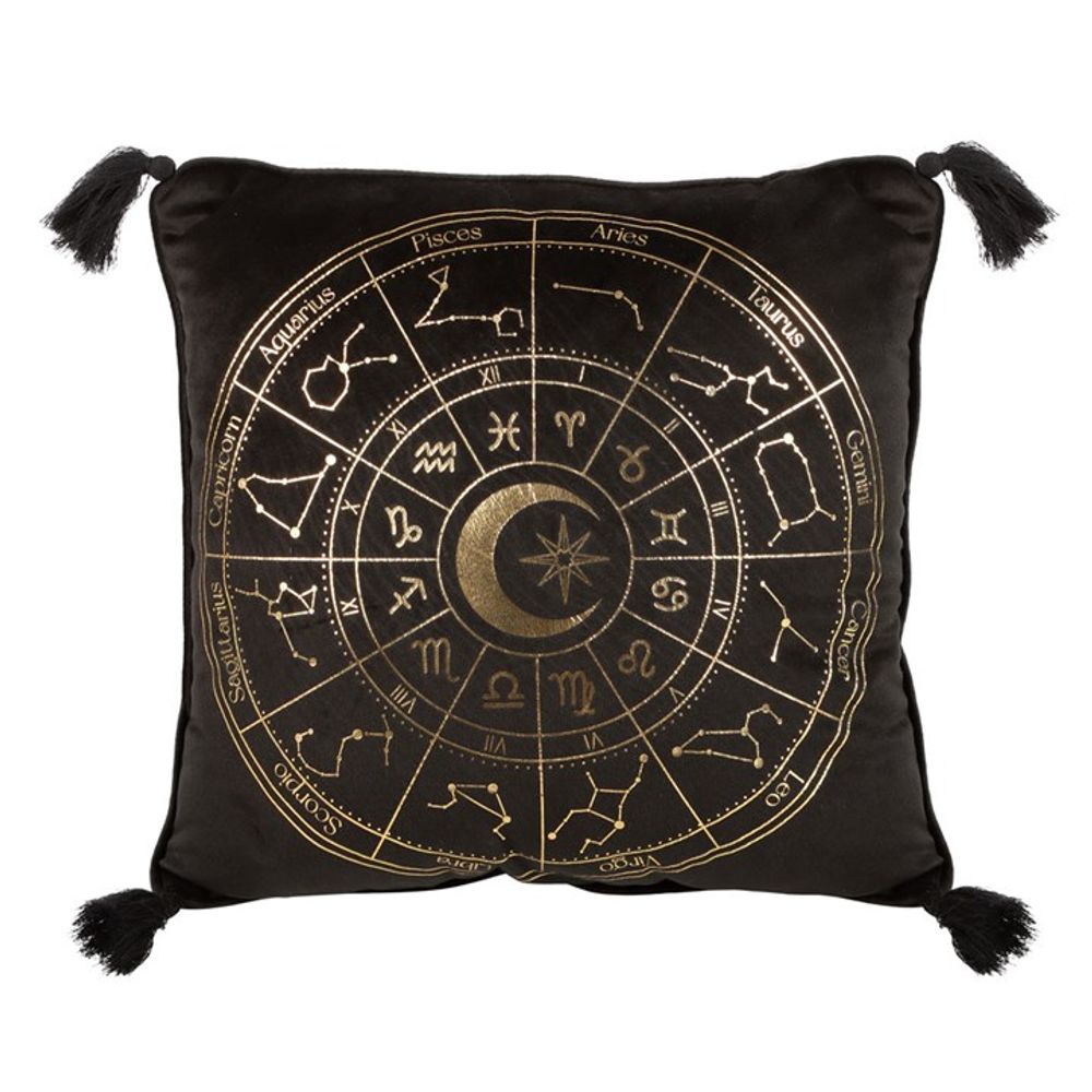 Eleanoras ASTROLOGY WHEEL BLACK SQUARE CUSHION Filled Cushions