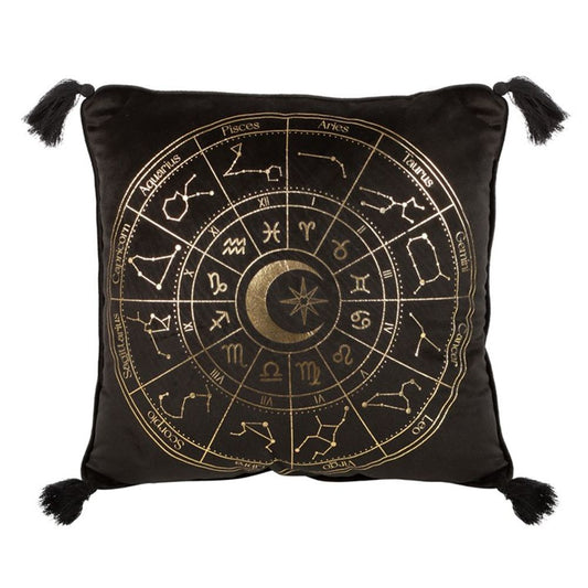 ASTROLOGY WHEEL BLACK SQUARE CUSHION Filled Cushions from Eleanoras