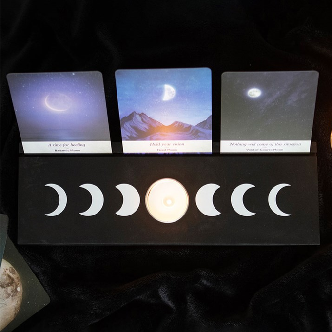 Eleanoras Black Moon Phase Tarot Card Stand Tealight Holder Candle Holders