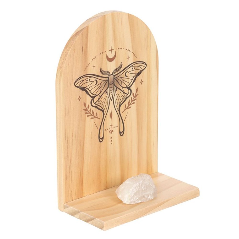 Eleanoras Luna Moth Natural Wooden Incense Holder Shelf 