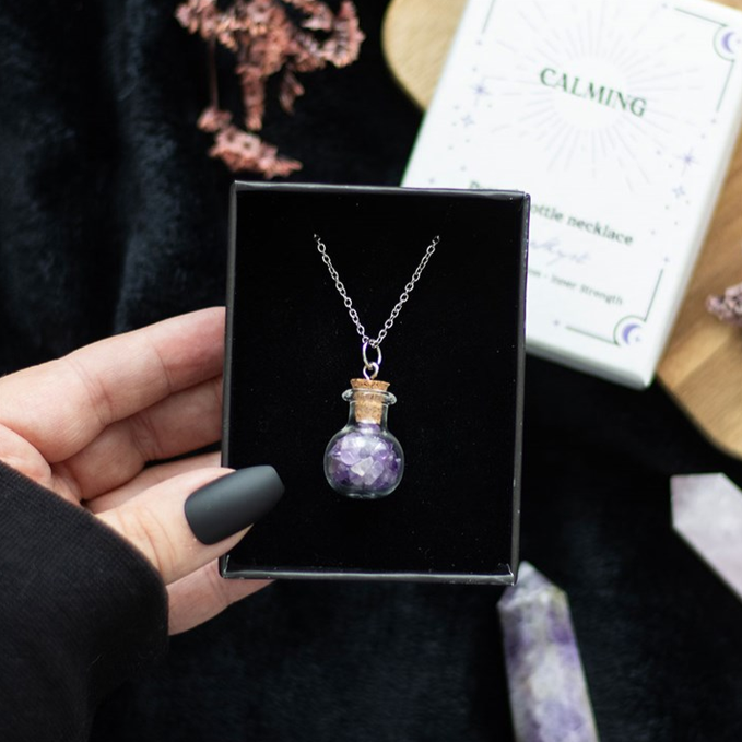 Eleanoras CALMING AMETHYST CRYSTAL CHIP POTION BOTTLE NECKLACE Jewellery