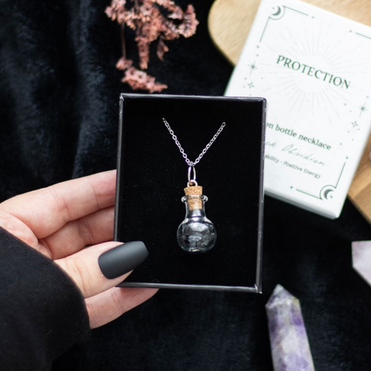 Eleanoras PROTECTION BLACK OBSIDIAN CRYSTAL CHIP POTION BOTTLE NECKLACE Jewellery