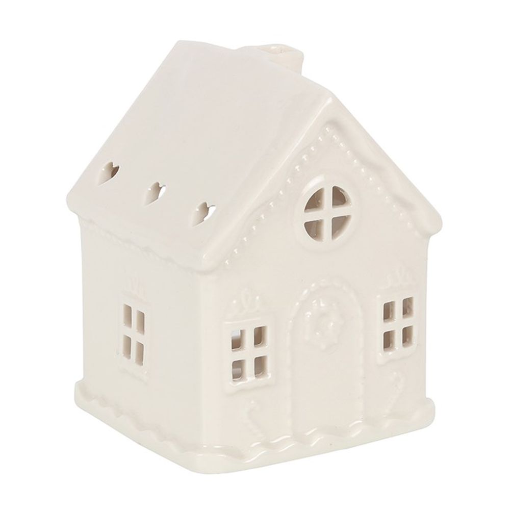 Eleanoras WHITE GINGERBREAD HOUSE TEALIGHT HOLDER Candle Holders