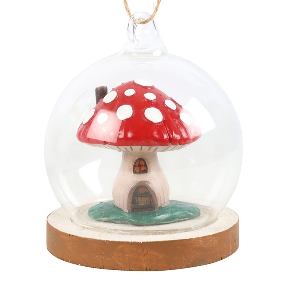 MUSHROOM HOUSE GLASS DOME HANGING DECORATION