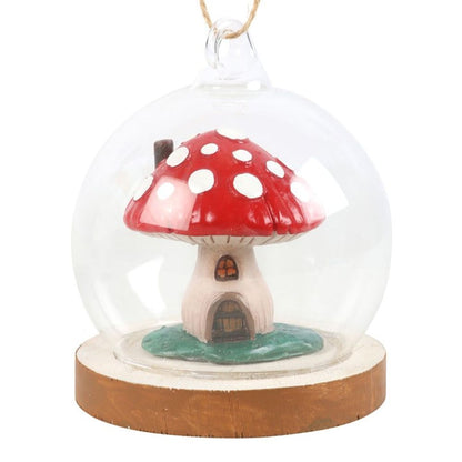 MUSHROOM HOUSE GLASS DOME HANGING DECORATION