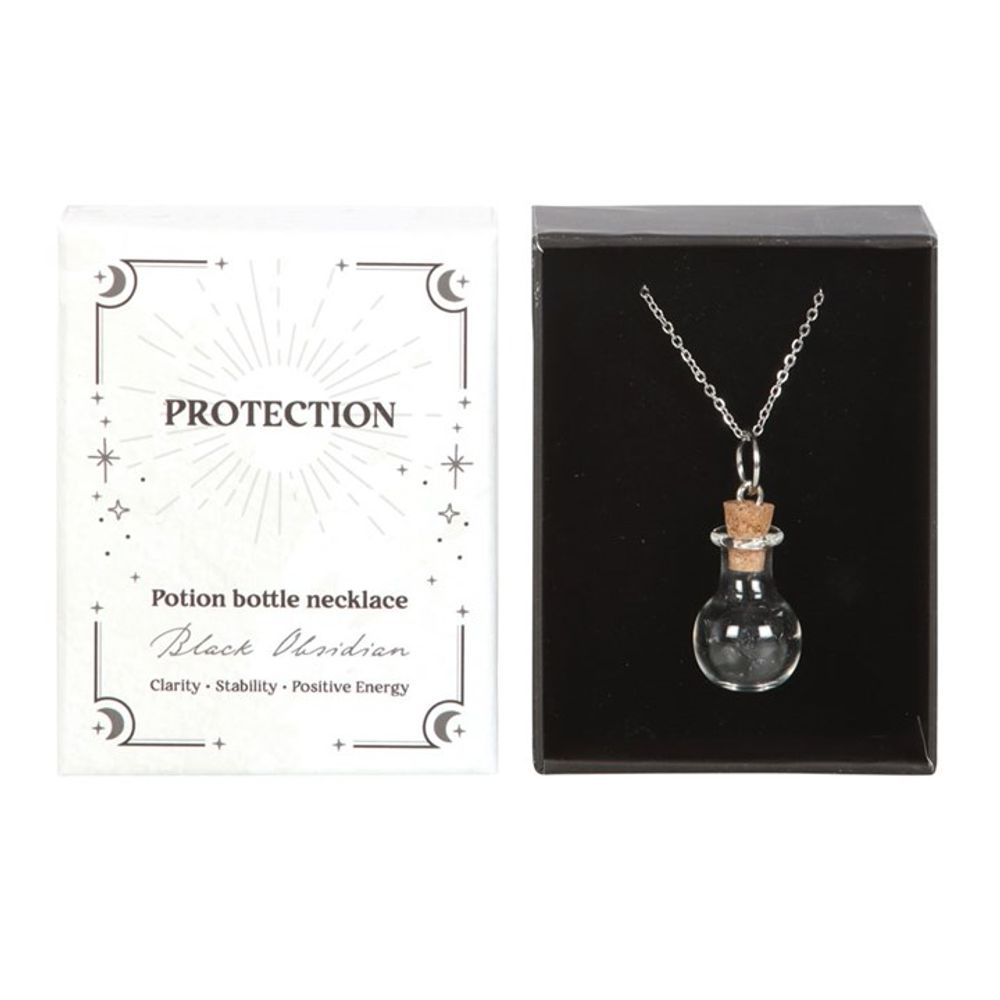 Eleanoras Protection Black Obsidian Crystal Chip Potion Bottle Necklace Jewellery