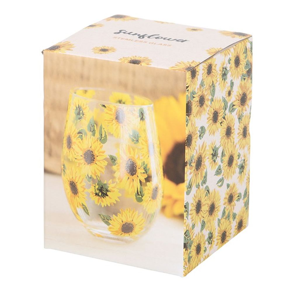 Eleanoras Sunflower Print Stemless Glass Drinkware