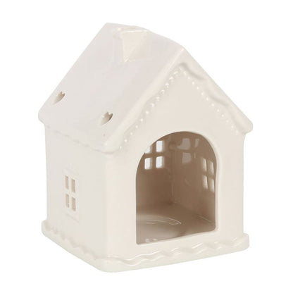 Eleanoras WHITE GINGERBREAD HOUSE TEALIGHT HOLDER Candle Holders