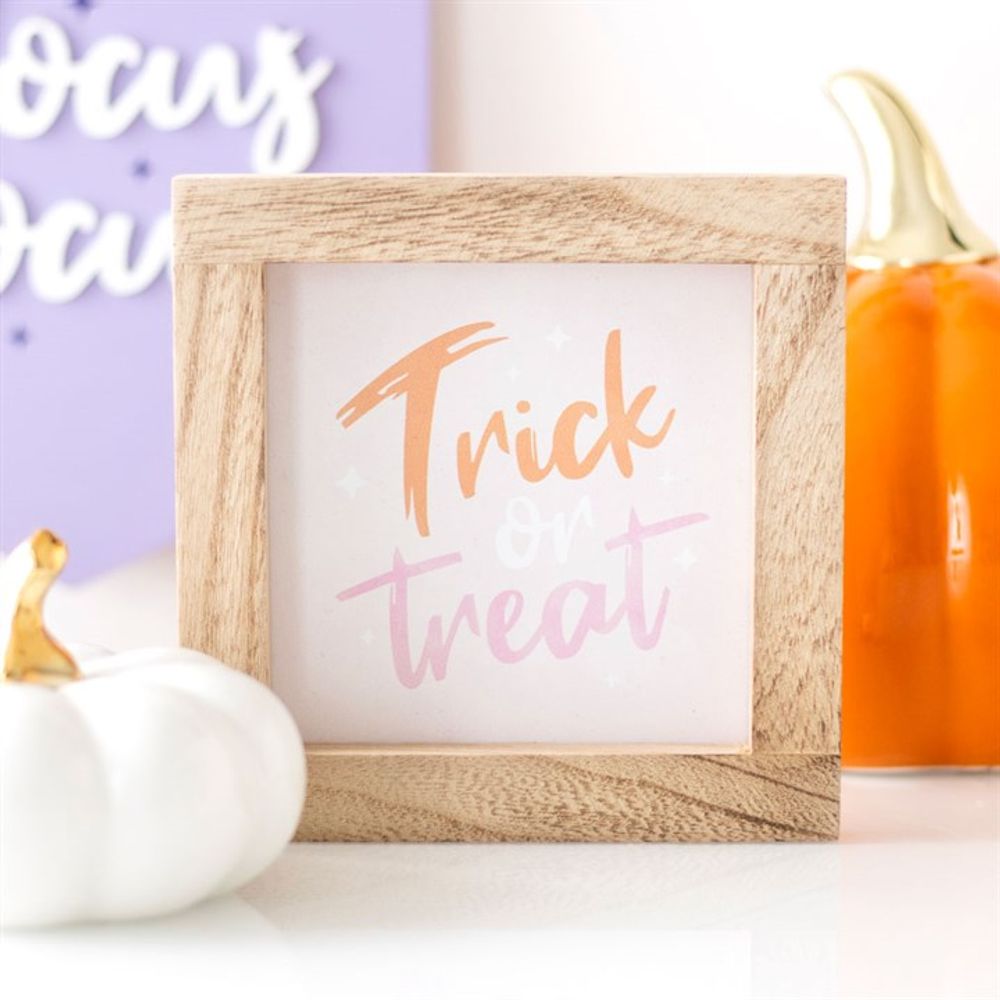 Eleanoras PINK TRICK OR TREAT WOODEN FRAME SIGN Signs & Plaques