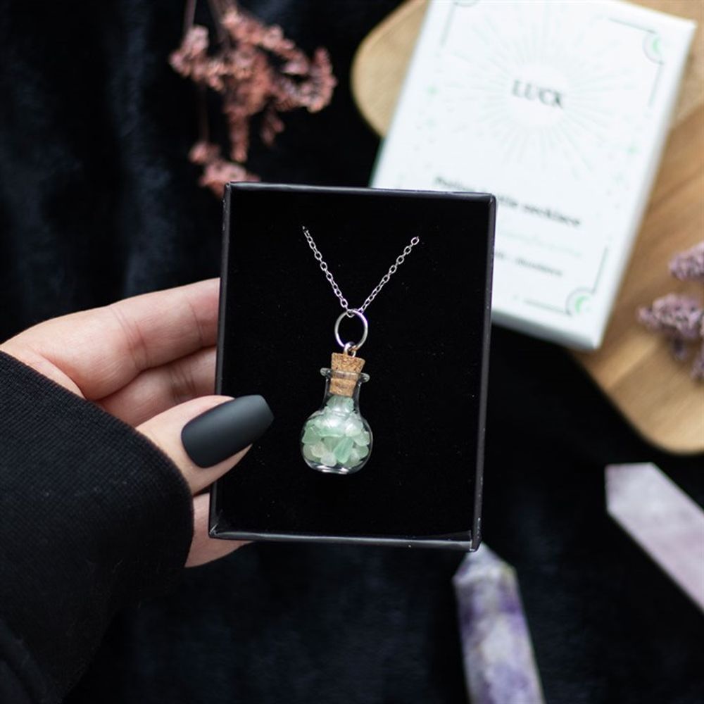 Eleanoras Luck Green Adventurine Crystal Chip Potion Bottle Necklace Jewellery