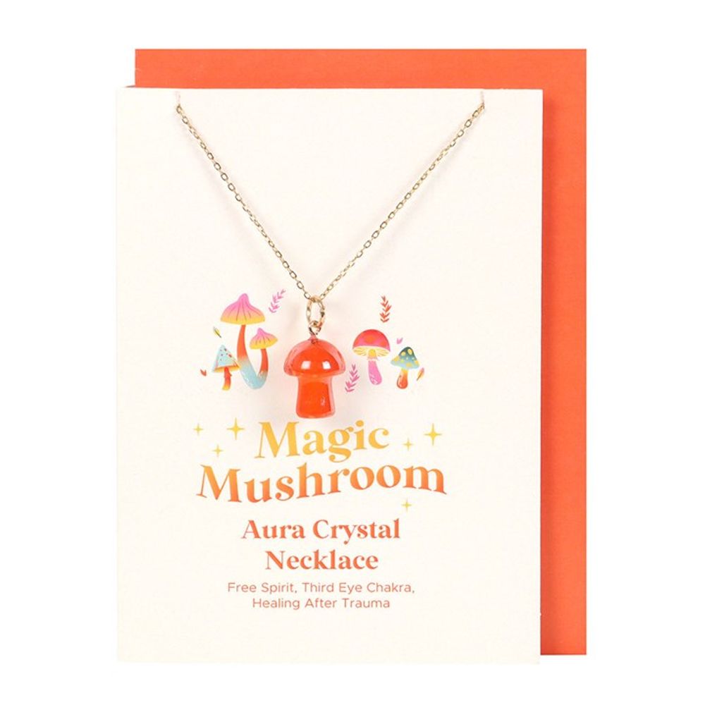 Eleanoras Orange Aura Crystal Mushroom Necklace Greeting Card Necklaces