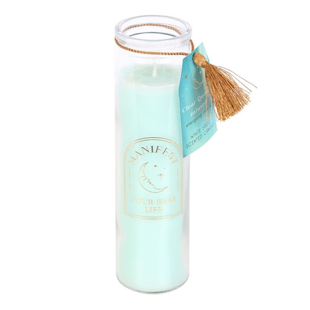 Eleanoras White Sage Tube Candle With Clear Quartz Crystals 