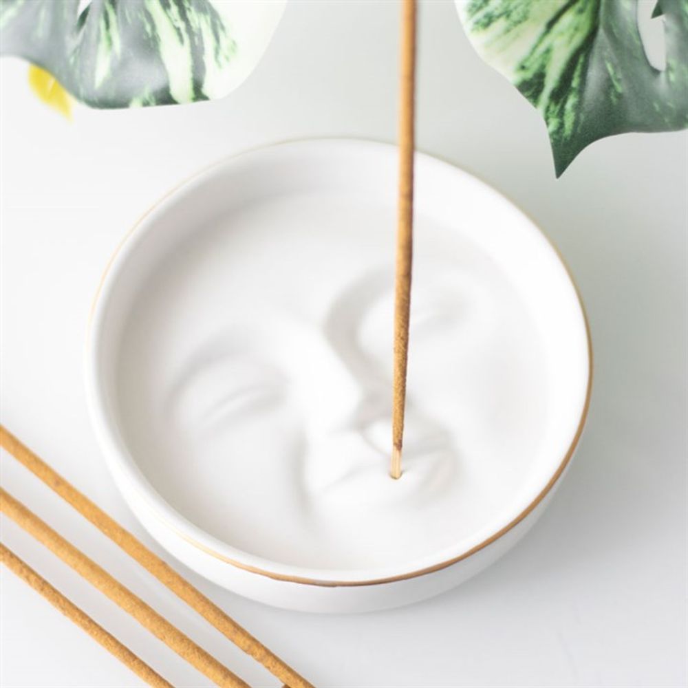 Eleanoras White Moon Face Incense Stick Holder Incense Holders