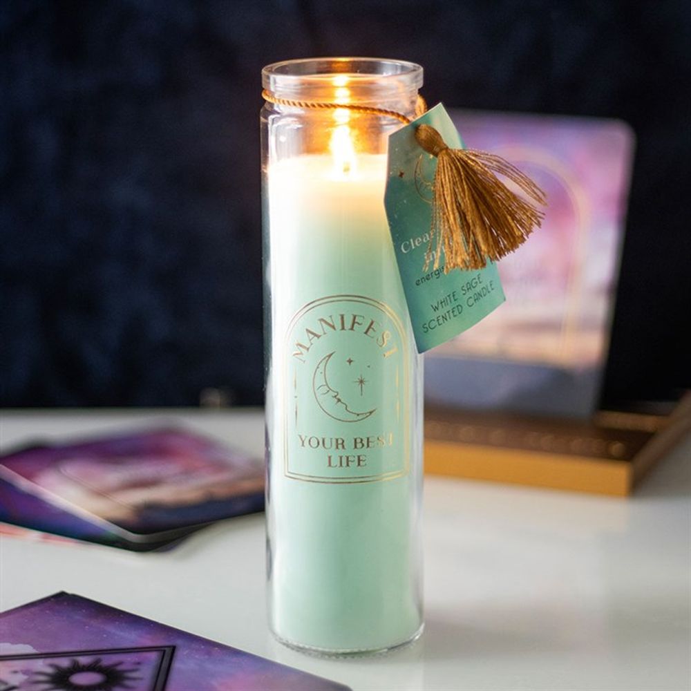 Eleanoras White Sage Tube Candle With Clear Quartz Crystals 