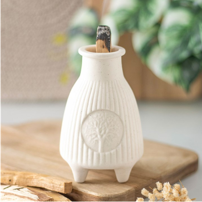 Eleanoras Cream Ribbed Palo Santo Burner 