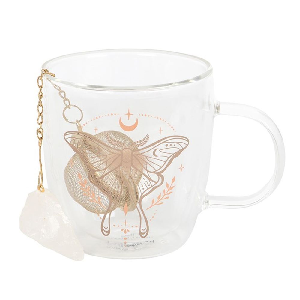 Eleanoras Luna Moth Double Walled Glass Mug With Crystal Tea Infuser Mugs