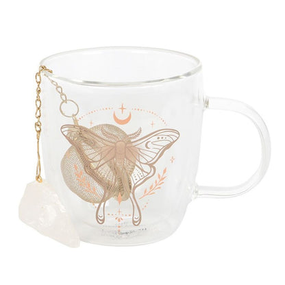 Eleanoras LUNA MOTH DOUBLE WALLED GLASS MUG WITH CRYSTAL TEA INFUSER Mugs