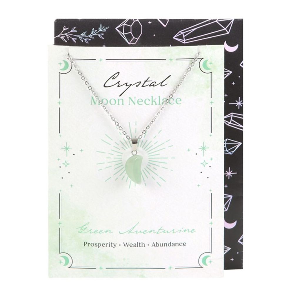 Eleanoras GREEN ADVENTURINE CRYSTAL MOON NECKLACE ON GREETING CARD Jewellery